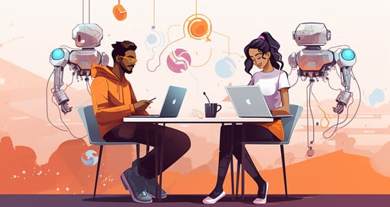 Advanced futuristic AI writing robots assisting content creators to unleash unprecedented levels of creativity and efficiency.