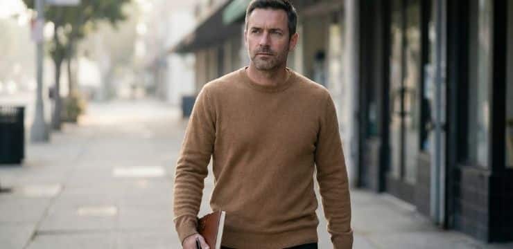 Capture Your Professional Voice Creator walking at sunrise with notebook after AI voice frustration