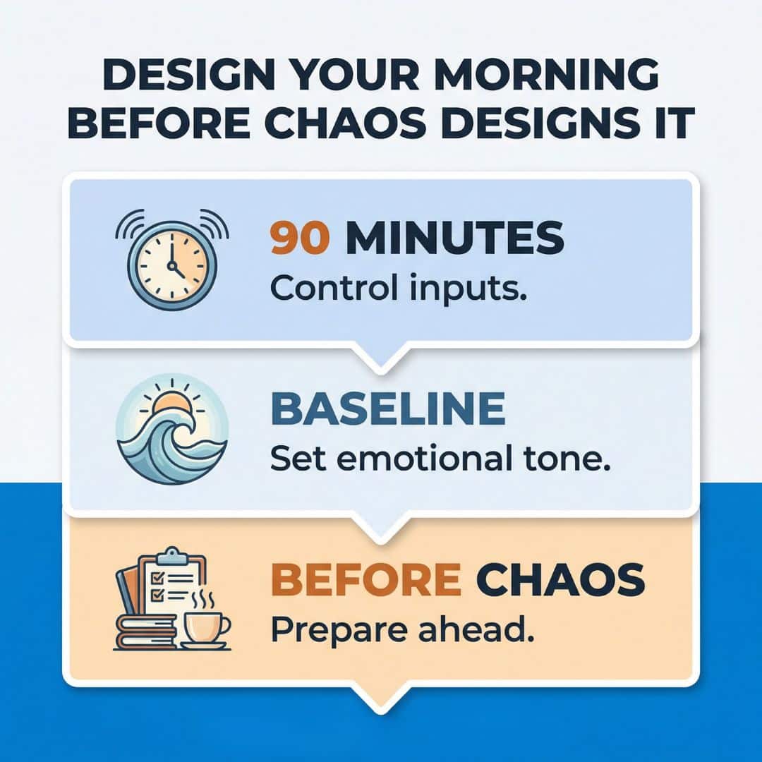 First 90 minutes pre-load decision filter before 14 urgent things feel equally important by 9am