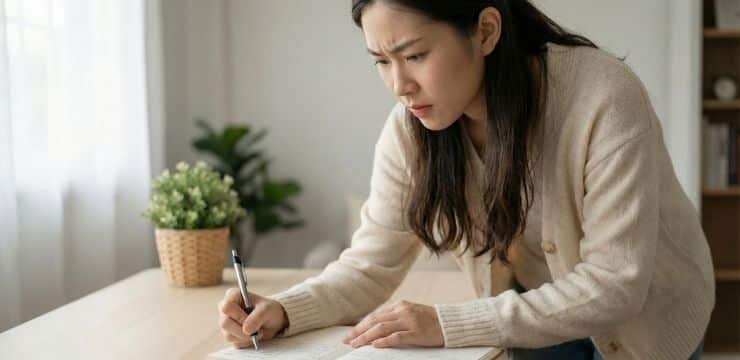 SEO content strategy for blog ranking, a female content creator outlining structured article with keyword intent at desk