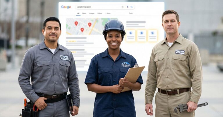 Google business profile optimization for local contractors, diverse roofing, hvac, and plumbing professionals in local map pack